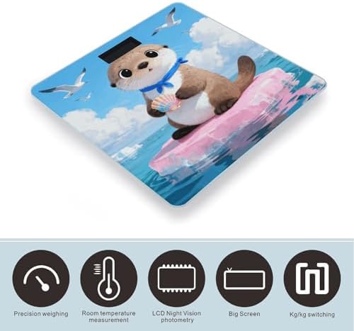 Sea Otter Body Weight Scale Accurate Stable Digital Bathroom Scale Safe Anti-Slip Home Scale with LCD Display, Anti-Slip Base & Safe Rounded Edge Design for Home Use