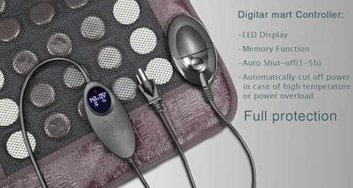 Far Infrared Heating Pad for Back and Shoulder, Jade & Tourmaline Stones, EMF-Free, Deep Warming Heat Mat with Adjustable Temperature & Timer for Home Relaxation(2025 Upgraded)