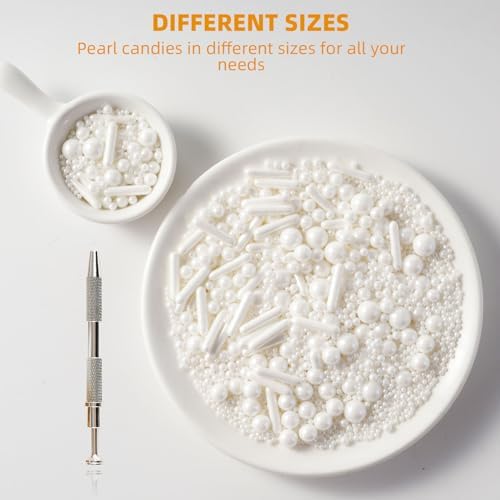 Kasvan White Mix Sugar Sprinkles - Edible Candy Pearls with 4-Claw Sprinkle Pen,118g/4.16 Oz, Gift Box Pack, Baking Cake Decorations, Ice Cream Toppings and Cookie Decorating, Wedding Party Chirstmas Supplies