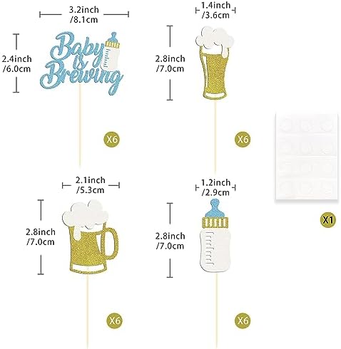 24 Pcs Glitter Cupcake Toppers - Baby Bottle & Beer Mug Cupcake Picks - Gender Reveal Decorations - Celebrating Baby Shower & Birthday Party Supplies (Blue)