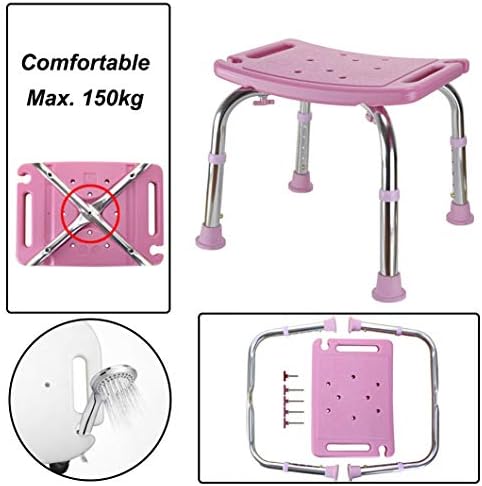 Stable Bath and Shower Chair Shower Bench for Adults Elderly Bathroom Stool Bathtub Seat for Disabled Adjustable Height Heavy Duty and Lightweight Portable, Pink