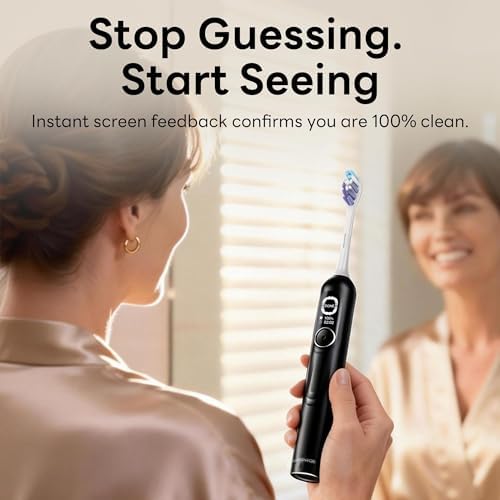 SAKYPRORAL AI Sonic Electric Toothbrush for Adults with Brushing Score & Smart Timer Display, 6-Zone Tracking, Rechargeable Whitening Brush with Soft Heads (Midnight Black)