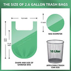 2.6 Gallon Trash Bag 150 Count, Unscented Strong Handle Tie Garbage Bags Fit 10 Litter Trash Can, Three Colors for Kitchen, Bathroom, Bedroom, Office (Green, White, Black)