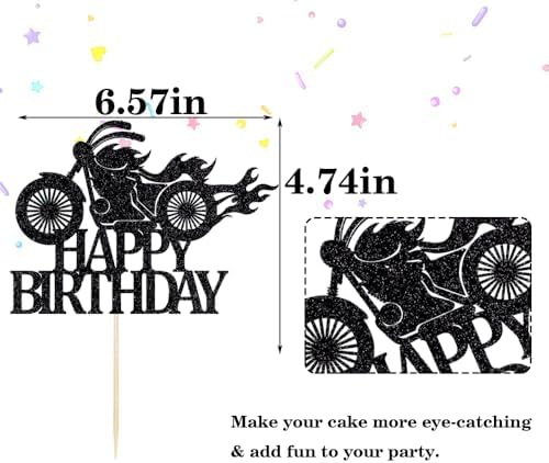 Motorcycle Happy Birthday Cake Topper，Black Flash Cake Pick,Motorcycle Party Decoration Birthday Party Cake Decoration