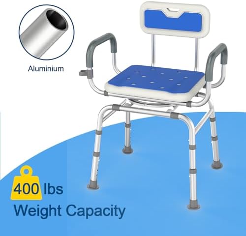 Loyoda 360 ° Swivel Shower Chair,Portable Rotating Shower Seat with Padded Armrests and Backrest, Adjustable Bathtub Height Seat,Support 400lbs