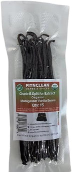 15 Organic Split Madagascar Vanilla Beans Grade B| 5"-7" For Extract by FITNCLEAN VANILLA| Bourbon NON-GMO Pods