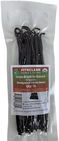 15 Organic Split Madagascar Vanilla Beans Grade B| 5"-7" For Extract by FITNCLEAN VANILLA| Bourbon NON-GMO Pods