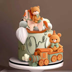 JeVenis Sage Green Bear Cake Decoration Baby Bear Natural Baby Shower Cake Topper Bears Train Cake Decoration Baby Shower Birthday Cake Decoration