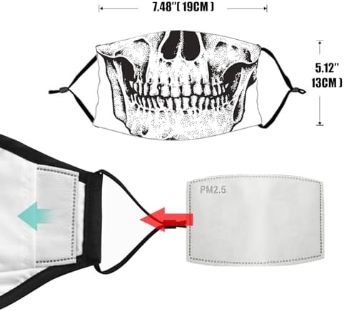M-YOUNG Skull Face Reusable Balaclava Facial Decorations Bandanas Lightweight Funny Skeleton Scarf for Women and Men