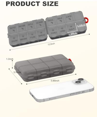 Pill Organizer Travel Medicine Case - Travel Pill Case with Etched Labels, Daily Travel Medicine Case Holder