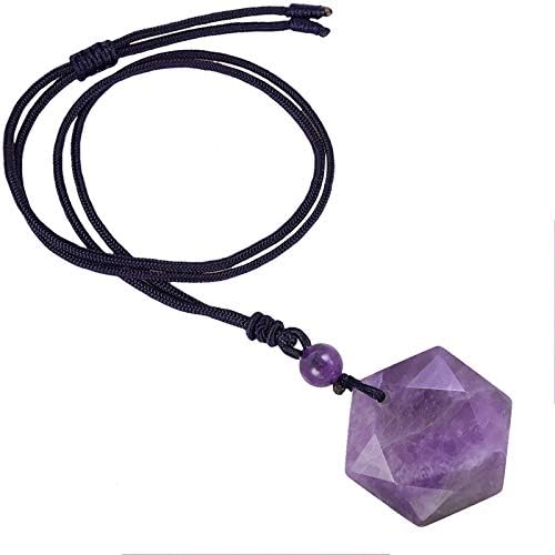 Nupuyai Star of David Hexagram Pendant Necklace for Women Men, Healing Crystal Amulet Stone Pendant with Adjustable Cord 18-28 Inches