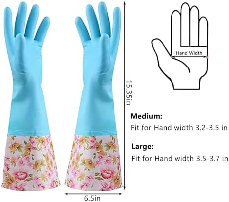 KINGFINGER Rubber Latex-Free Dishwashing Gloves for Household Cleaning, Waterproof, 2-Pair Large with Long Cuff & Flock Lining