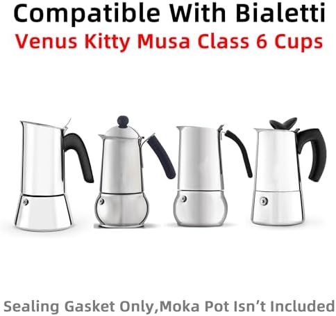 [UPGRADED] Sealing Gasket for Bialetti New Venus Induction 6 Cups (7.9Oz 235ML) Stovetop Espresso Maker - 6 PCS Silicone Seal Ring for Venus Kitty Musa Class Stainless Steel Stovetop Coffee Maker Pots