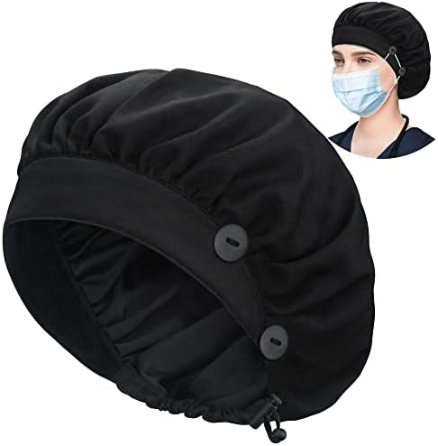 ABAMERICA 2 Pack Bouffant Caps with Button and Sweatband, Adjustable Scrub Caps for Women Men, One Size Multi Color