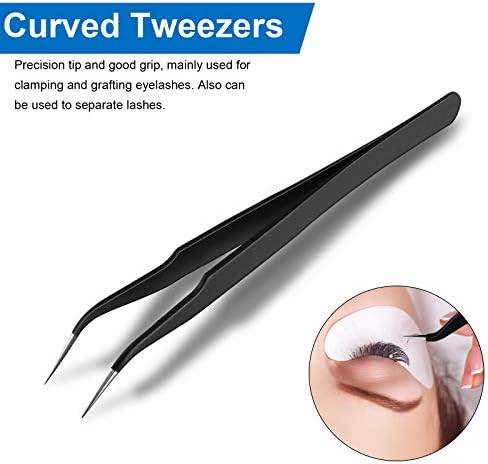 2 Pieces Straight and Curved Tip Tweezers Eyelash Extension Tweezers, Stainless Steel False Lash Application Tools (Black)