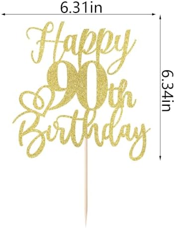 Glitter Happy 90th Birthday Cake Topper,Cheers to 90 Years,90th Anniversary Cake Topper、 men and women 90 years old happy birthday Party Decoration