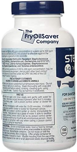 1 Bottle Steramine Sanitizer Tablets w/15x QT-10 Test Strips - Multi Purpose Steramine Sanitizing Tablets for Food Contact Surface, Kitchen, Restaurant, Food Service by FryOilSaver (150 Count)