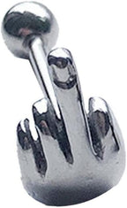 Stainless Steel Middle Finger Gesture Tongue Barbell Stud Piercing Rings Body Jewelry