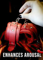 Fluffy Handcuffs with Chain and Soft Satin Eye Mask 59", Valentine's Day Gift, Adjustable Plush Padded Cuffs for Grownups Bedroom, Red, 2pcs Set