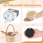 6 Pcs Sauna Accessories Kit, Wooden Sauna Bucket and Ladle Set, Thermometer Hygrometer, Sauna Hourglass Timer, Sauna Brush & Pumice Stone, Home Sauna Accessories Set, 1 Gallon Bucket, Handmade