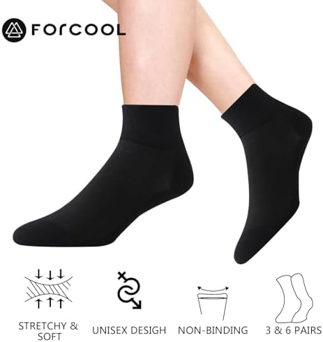 Forcool Non Binding Loose Top Seamless Ankle Low Cut Cotton Diabetic Socks for Men and Women, M/L/XL, 3/6 Pairs