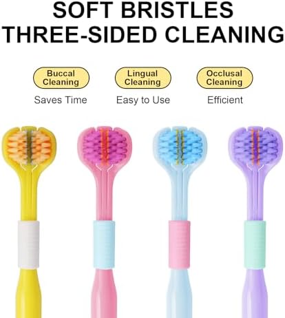 3 Sided Toothbrush with Tongue Scraper, 2026 New Upgraded Medium Extra Soft Toothbrushes for Adults and Youth, Multi-Angle Deep Clean for Gums, Sulci and Hard-to-Reach Back Teeth (A 4Pack)