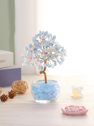 PESOENTH Aquamarine Crystal Tree of Life,Healing Crystal Stone Tree Spiritual Gifts for Women Mom Birthday,Blue Gemstone Trees Feng Shui Home Room Decor for House Warming Gifts