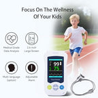 Handheld Pulse Oximeter for Kids, Medical Grade SpO2 Pulse Rate Oximeter Accurate Oxygen Monitor Children with Alarm and Continuous Monitoring, Portable and Support 500 Data Storage for Home
