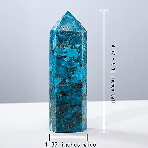 Runyangshi Large Blue Apatite Natural Healing Crystal Wand 4.72"-5" Crystals Tower 6 Faceted Single Point Crystal Prism Wand Natural Stones for Meditation Reiki Chakra Therapy Home Decor Gift