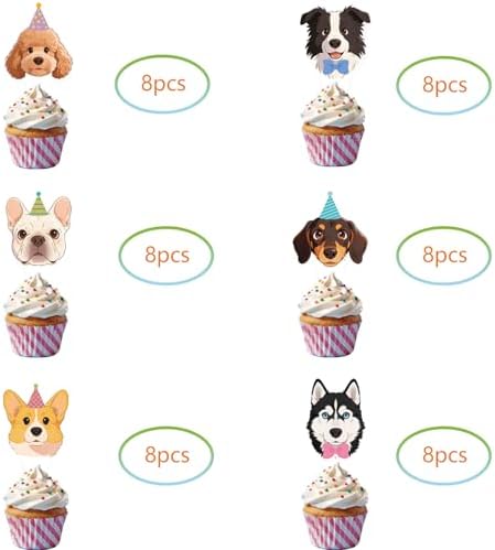 48 Pcs Pet Dog Party Cupcake Toppers for Puppy Birthday Baby Shower Party Decorations