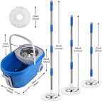 Mop and Bucket with Wringer Set 25QT，Stainless Steel Deluxe 360 Spinning Mop Bucket Floor Cleaning System with 3 Microfiber Replacement Head Refills, 2X Wheel for Home Cleaning with Drain Plug