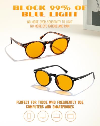 Amber 99% Blue Light Blocking Computer Reading Glasses Orange Lens for Better Sleep, Eye Strain Men Women Sun Readers