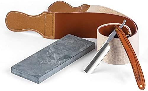 Grandslam Straight Razor Shave Ready Handmade Sharpened, 420 Steel Straight Razor Blade, 2 Layers Long Leather Canvas Strop, Sharpening Stone,2 Side Grit 3000 Waterstone Knife Sharpener