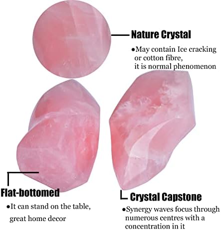 AMOYSTONE Large Rose Quartz Flame Shaped Stone Real Rose Quartz Healing Crystal Tower Spiritual Home Decor for Witchy Room 1.5-2.2LB