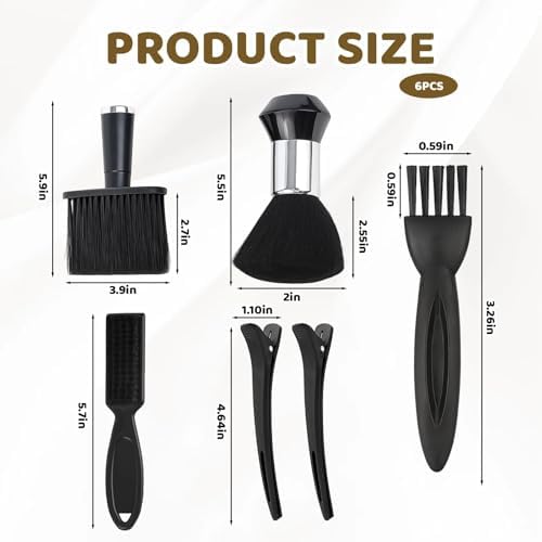 6-Piece Barber Neck Duster,neck duster,Cleaning brush Set with Scrub Handle, Board brush, Handle Brush, 2 Clips, Small Bristle Brush, Plastic Material