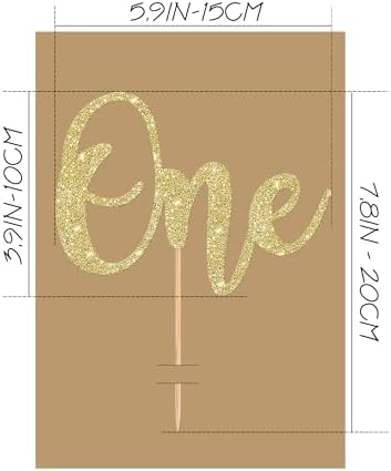 First Birthday Cake Topper - Glitter Gold 1st Birthday Cake Decorations, One Year Old Cake Smash Decor, One Sign Cake Top Photo Booth Props (Gold)