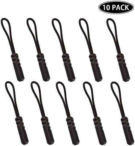 CTZD Durable Cord Zipper Pulls Pull Tab Zipper Replacement for Purses,Backpacks, Luggage, Clothing (Black，10 Pack