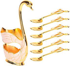 Tbest Cutlery,Tableware Sets Coffee Fruit Dert Spoons Household Tableware with Holder Decoration (Gold + spoon)
