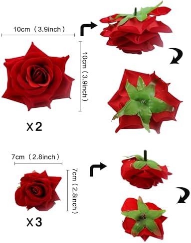 Ercadio 5 Pack Artificial Red Rose Flowers Cake Decorations 3D Rose Flowers Cake Toppers for Lover Birthday Valentine’s Day Mother's Day Wedding Anniversary Derby Party Cake Decorations