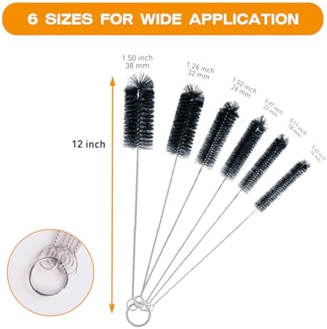 Brush Family Straw Cleaner Brush Set,6 Piece 12" Long Pipe Tube Bottle Brushes for Cleaning Narrow Neck Bottles,Coffee Maker,Glass Cups