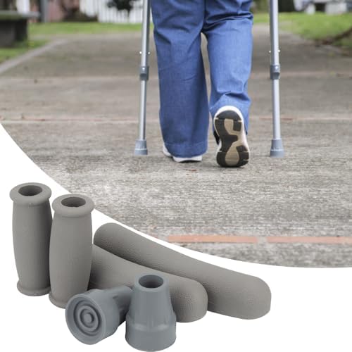 Replacement Crutch Pads, Padding for Walking Arm Crutches, Crutch Accessory Replacement Kit with Hand Grips Covers Crutch Hand Grip and Crutch Tips, Fits Standard Aluminum Crutches, 6 Pieces