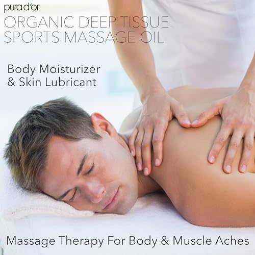 PURA D'OR 16 Oz Organic Deep Tissue Sports Massage - Jojoba, Sunflower, Almond, Grapefruit & Eucalyptus Oils - Alleviate Muscle Soreness