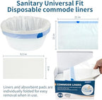 Commode Liners with Absorbent Pads | 50Bags+50Pads for Bedside Toilet Chair Bucket | Universal Fit | Bedside Commode Liners and Pads(50Bags + 50Pads)