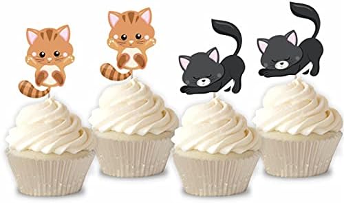 48 Pcs Cute Cat Kitten Cupcake Toppers Picks for Pet Themed Party, Birthday Party