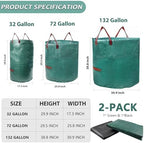 2 Pack 132 Gallon Reusable Yard Waste Bags (Green + Black), Durable Lawn and Leaf Bags with Reinforced Handles, Jumbo Collapsible Garden Bags for Yard Cleanup, Landscaping & Storage