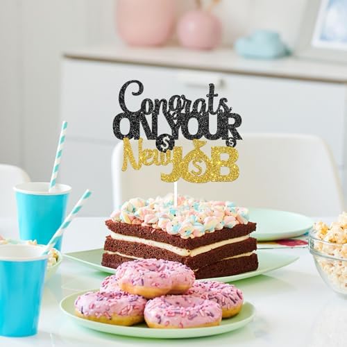 Congrats on Your New Job Cake Topper, Gold Black Glitter, New Job Who Dis Cake Decorations, Congratulations New Job Going Away Party Decoration Supplies