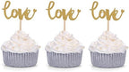 Set of 24 Golden LOVE Cupcake Toppers Wedding Party Decors Muffin Picks Party Dessert Bar Decorations - Pack of 24
