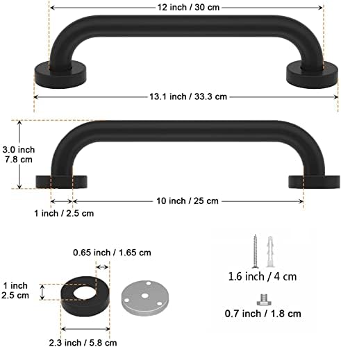 Matte Black Shower Grab Bar 12 Inch-1" Diameter, iMomwee Stainless Steel Small Safety Bars Bathroom Balance Support Bar, Assist Handle Wall Handrail Mobility Aids for Handicap Elderly Senior Disabled