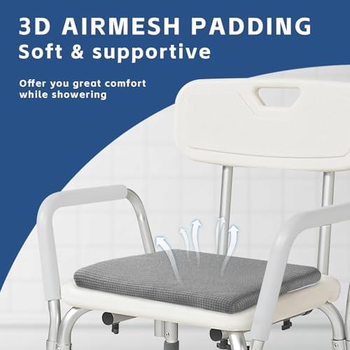 Gooo&Ma Non-Slip Waterproof Shower Seat Cushion Bathtub Pillow Shower Chair Bench Bathtub Cushion - with 3D Mesh & Hook - Bath Pillow，for Elderly，Pregnancy - Washable and Quick Drying(Gray)