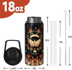 Goth Gifts 18oz Sport Water Bottle with Flip Straw & Spout Lid, Gothic Poppy Moth Stainless Steel Insulated Gym Water Bottle, Mushroom Moon Gifts for Women Men (1 PC)